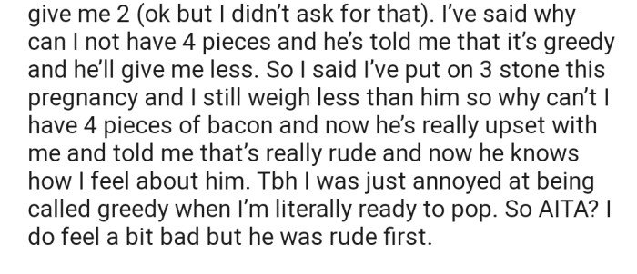 Her boyfriend, however, doesn't feel she should be having so much bacon for breakfast. In his words, it's 