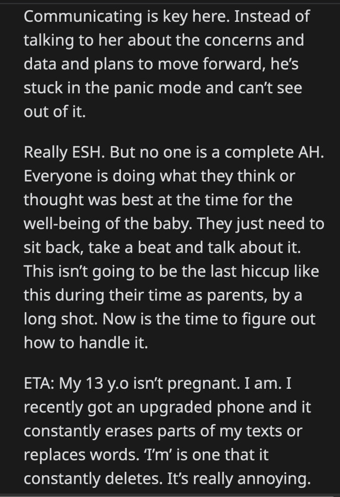 They need to work things out for the benefit of the baby