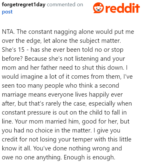 The OP owes her stepdad and half-sister nothing.