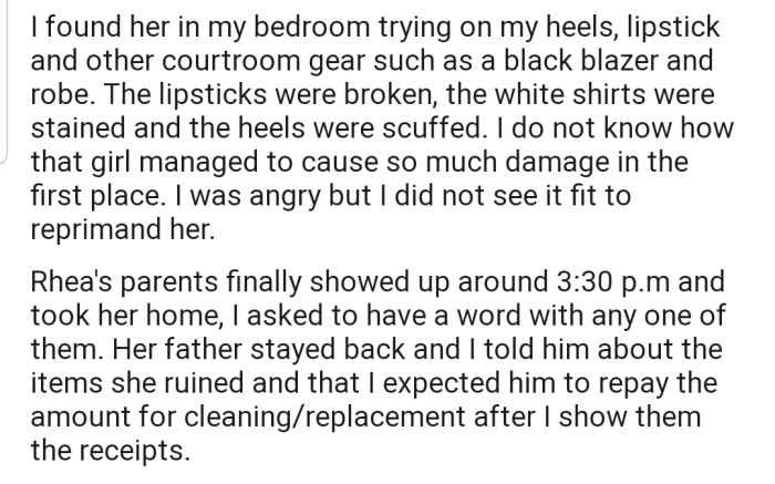 OP Informed Rhea's Parents That Their Daughter Had Destroyed Her Property, and They Would Need to Replace It