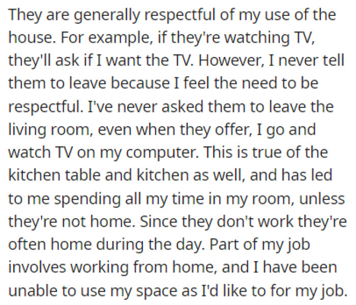 The parents are doing their best to stay out of OP's way