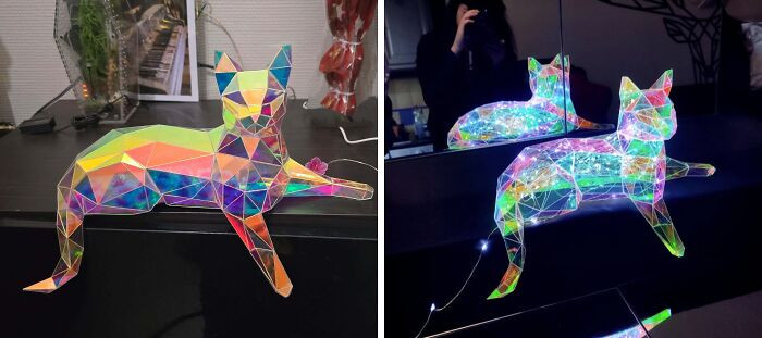 "Finished My Low Poly Acrylic Cat With LEDs!"