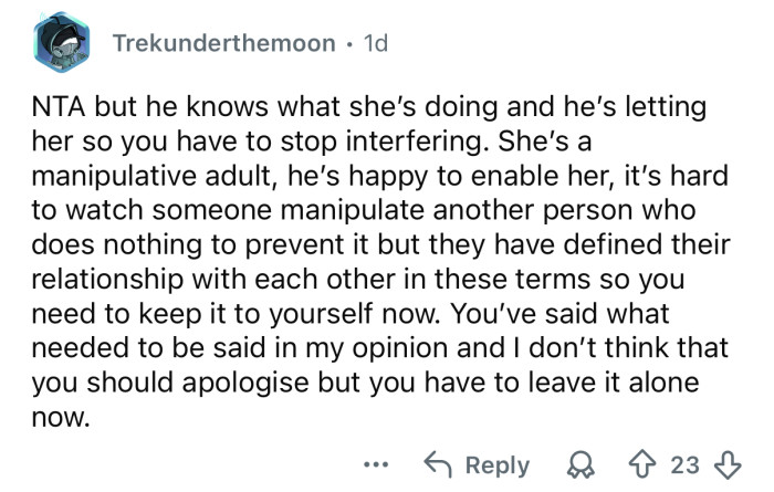 She’s being manipulative.