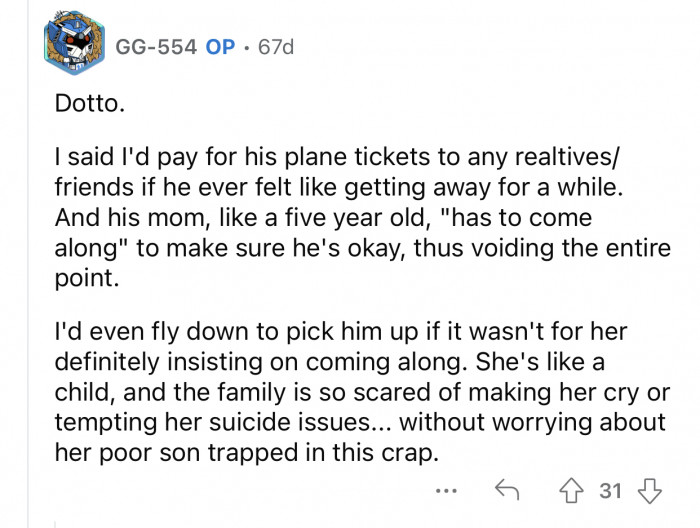 The son is trapped in a terrible situation that everyone is ignoring.