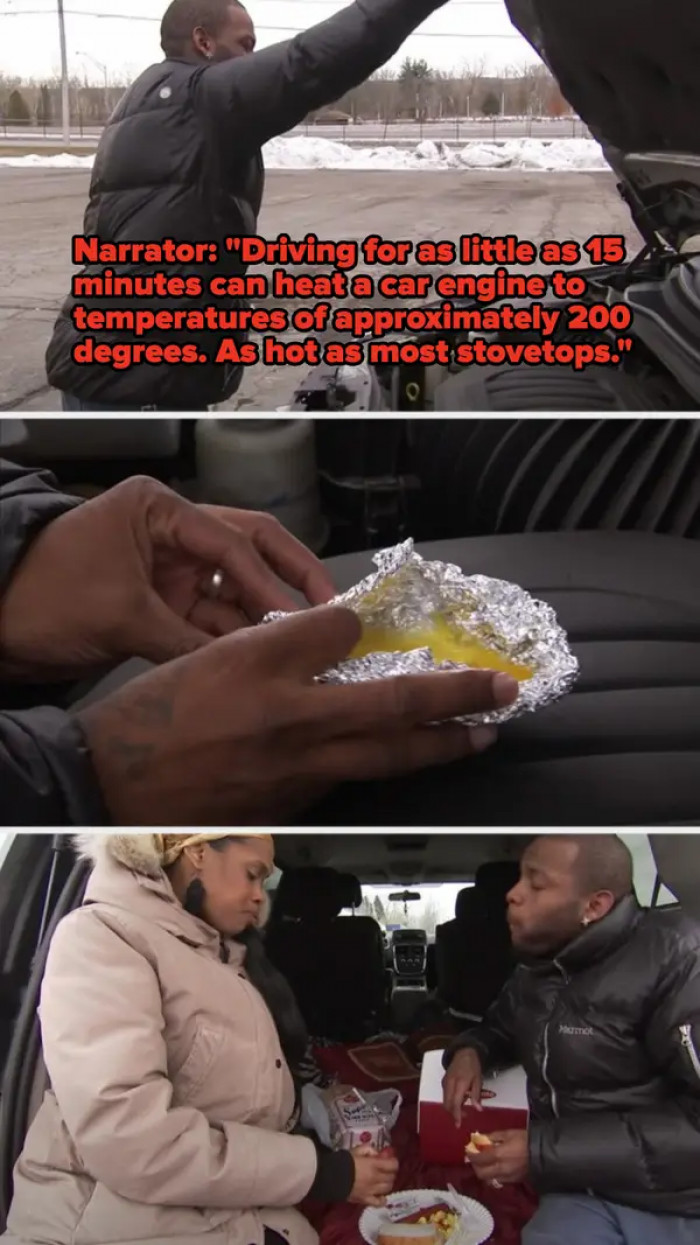 3. This savvy individual who figured out he could cook his omelets using his car's heated engine