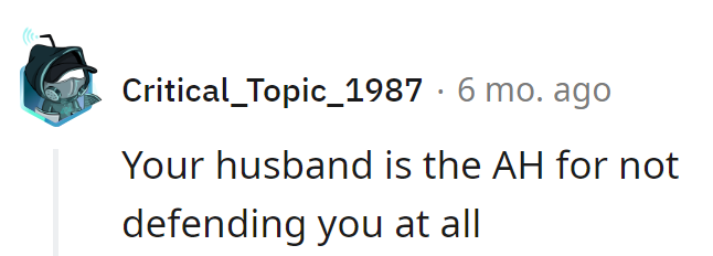 The husband earns the AH title for failing to defend the third person in this scenario. Time for a chivalrous upgrade!