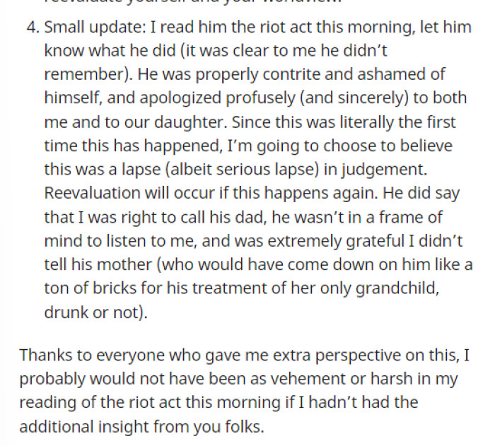 This was the last edit that she added as she explained that she read him the riot act and got his opinion on the situation.