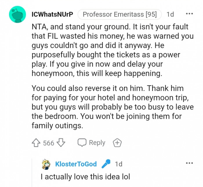 Thank him for paying for your honeymoon trip