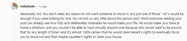NTB. Don't invite your abuser to live with you.