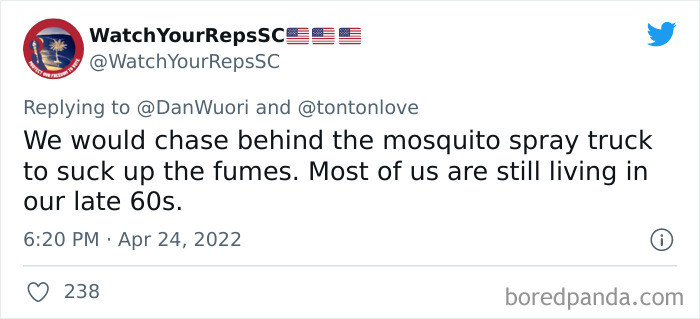 27. Chasing behind the mosquito spray trucks