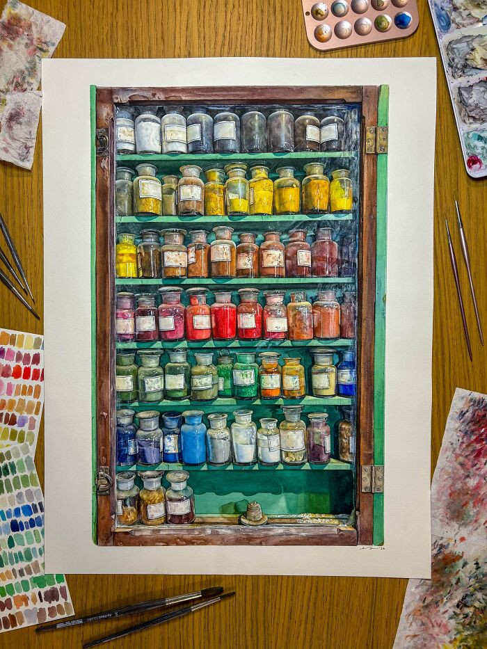 "My Watercolor Pigment Cabinet! 168 Hours Later, She’s Finally Done"