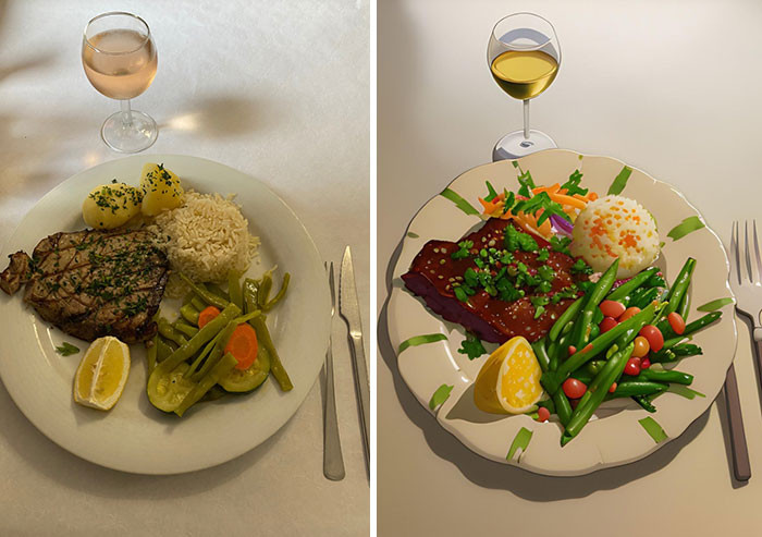 19. Fried Tuna With Veggies In Portugal, And A Glass Of Wine