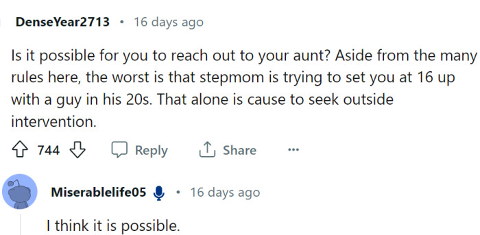 She is trying to set up a 16-year-old with a guy in his 20s... that's worrying