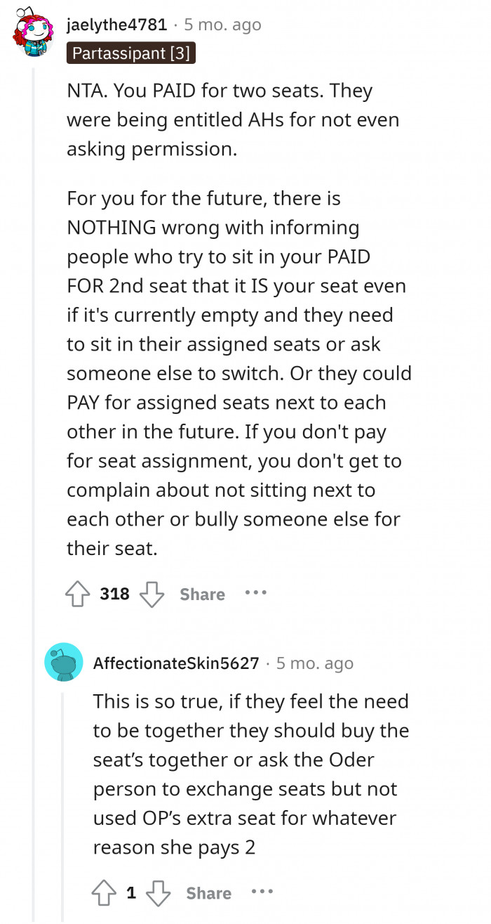 #11 They should pay for seats where they are next to each other in the future.
