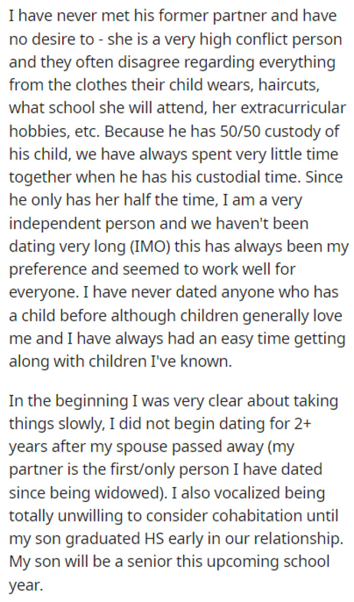 OP's partner has a 50/50 split custody of his child and OP rarely sees him when it's his turn