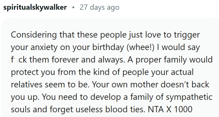 A proper family would protect OP