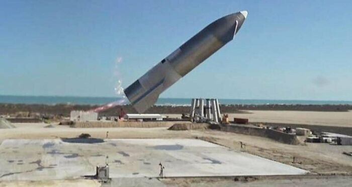 46. Starship Sn9, Milliseconds Before Crashing Into The Ground In An Enormous Fireball Of Liquid Methane And Liquid Oxygen: