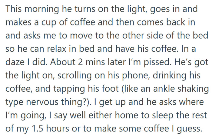He wanted to sip coffee and scroll beside her at dawn, but all she wanted was silence and sleep.
