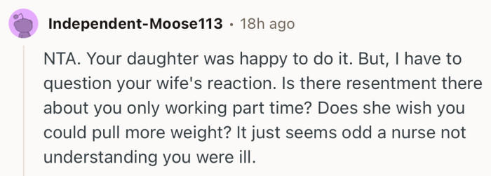 “NTA. Your daughter was happy to do it. But, I have to question your wife's reaction.”