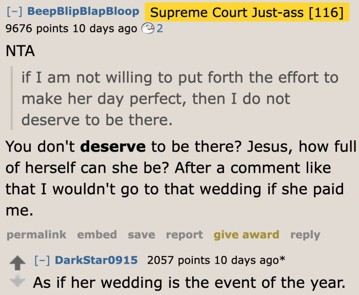 As always, bridezillas are in the wrong because of how terribly unreasonable they are.