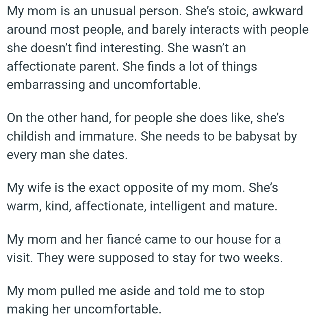 OP's mom finds many things embarrassing and uncomfortable