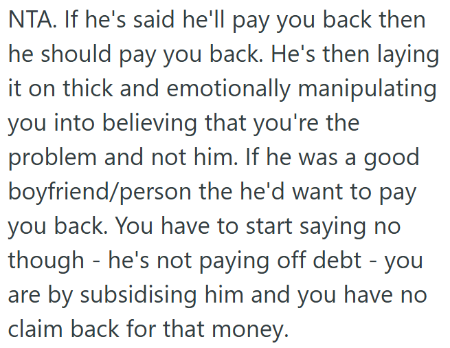 ChatGPT said: She’s not wrong for wanting her boyfriend to pay her back.