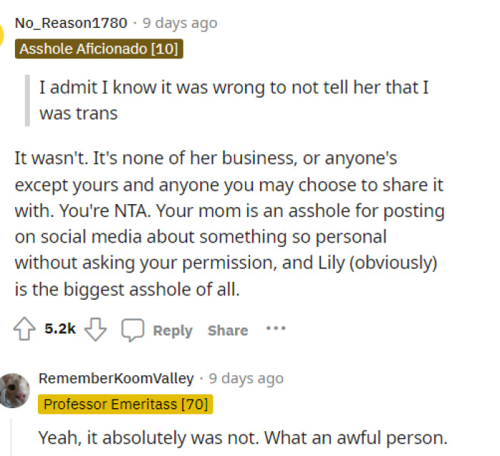 We don't think that it's something that needs to be disclosed either, as it truly shouldn't change anything.