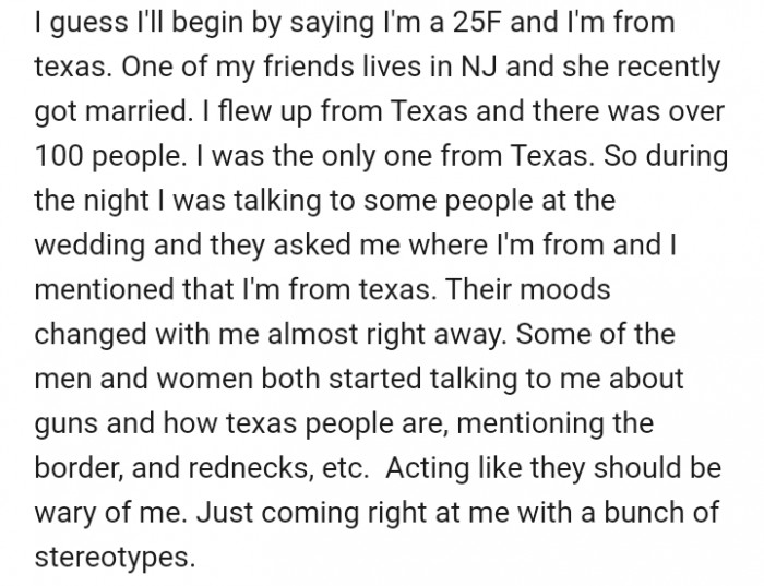 Immediately after she told people she's from Texas, everyone's mood changed