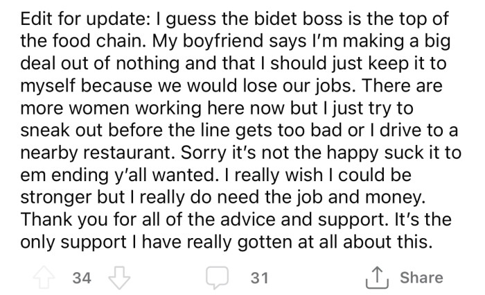 Now the OP has resorted to driving to a nearby restaurant to use the restroom.