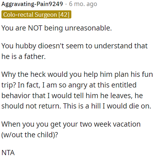 OP's husband doesn't seem to acknowledge his role as a father.
