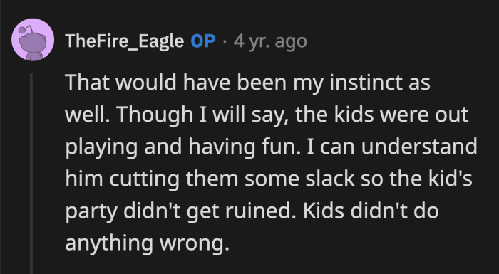 OP agreed that the park ranger handled the situation wonderfully