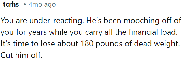 OP needs to cut ties with him because he's been taking advantage of her financially for years.