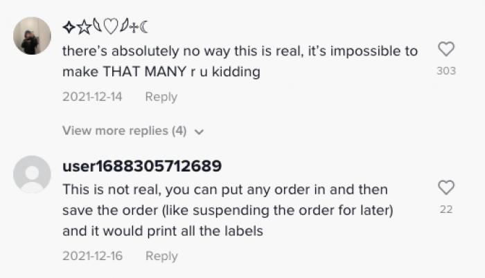 This is when people started to doubt whether or not this was a real order.
