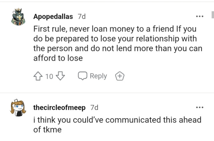 Do not lend more than you can afford to lose