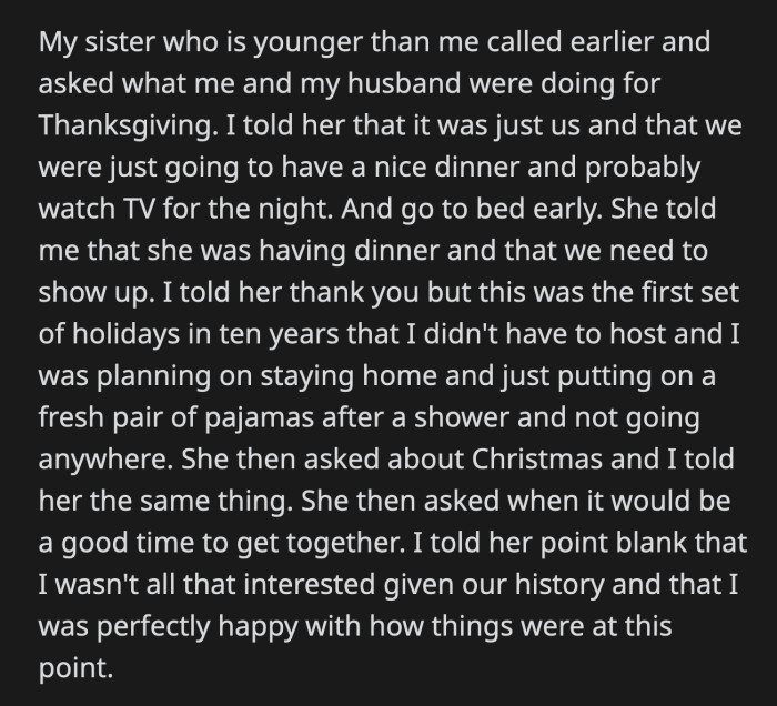 OP recalled the time that his sister and brother drew a line about his role in the family