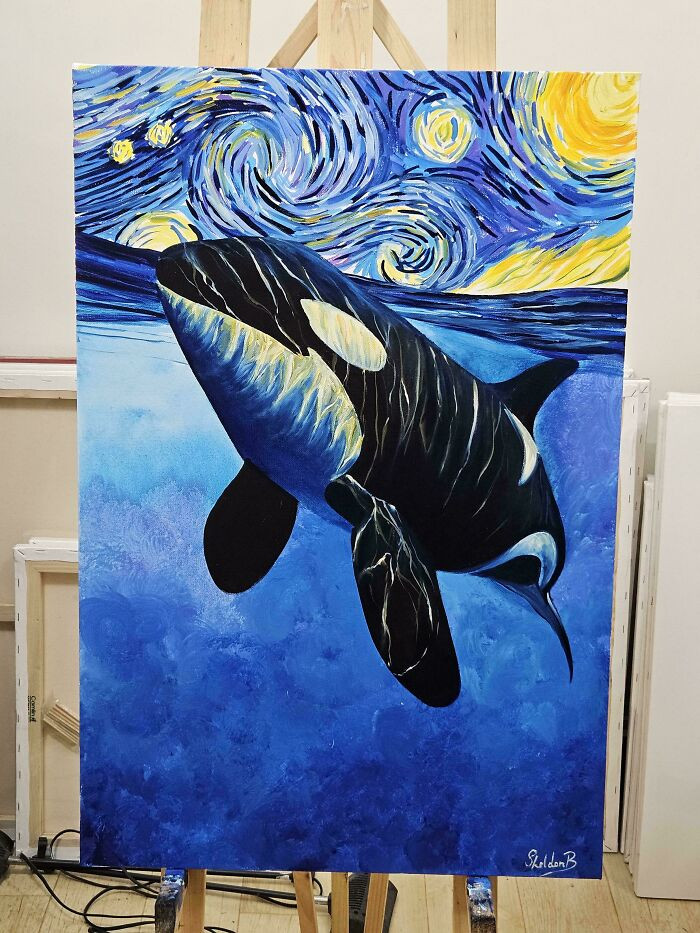 "I Painted An Orca Under Van Gogh's Starry Night Sky"