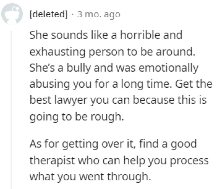 Find a good lawyer and a good therapist