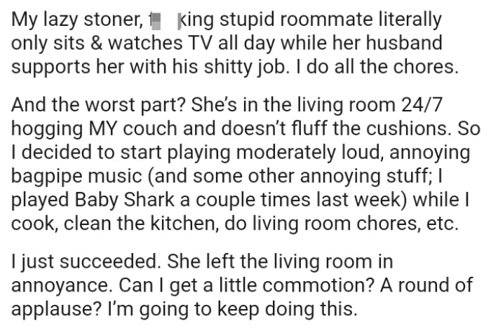 OP's Roommate is Always in the Living Room All Day, Every Day, Hogging the Couch and Doesn’t Fluff the Cushions