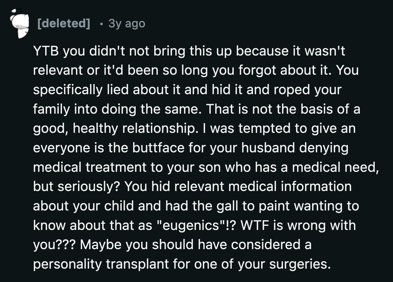 OP knew what she was doing when she asked her family to keep her cosmetic procedures a secret from her husband all those years ago.