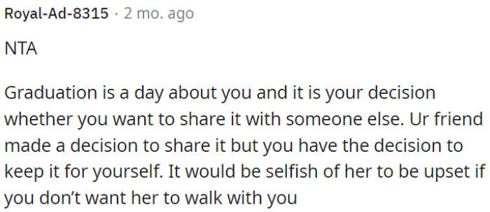 OP's mom shouldn't be upset if he prefers to walk alone