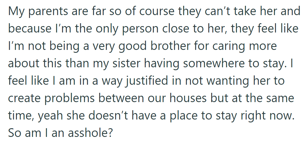 He's the only nearby option, but his parents can't take her. They think he's neglecting her.