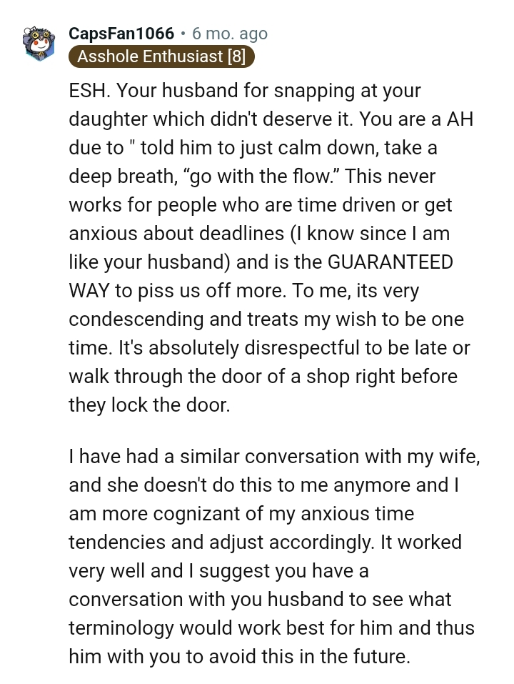 OP's husband shouldn't be snapping at his own daughter