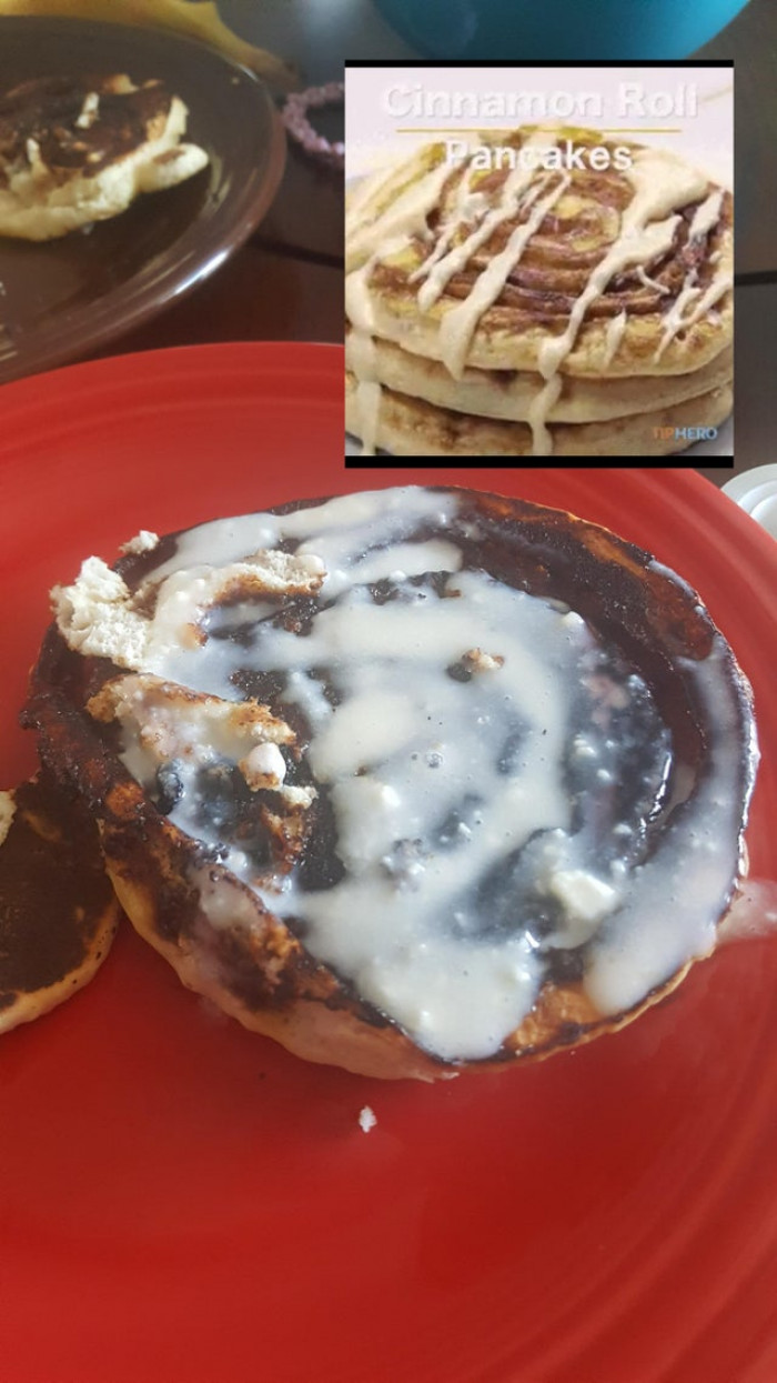 50. Cinnamon Swirl Pancakes with Cream Cheese Glaze, nailed it.