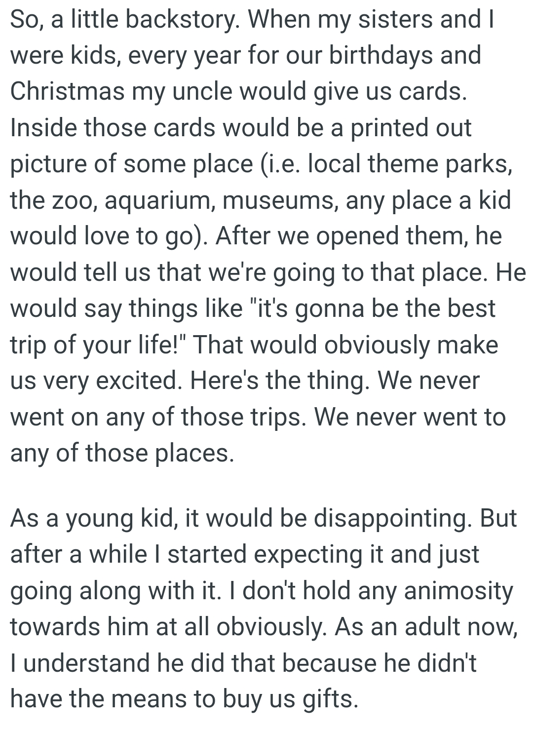 Every Year for Their Birthdays and Christmas, OP's Uncle Would Give Them Cards