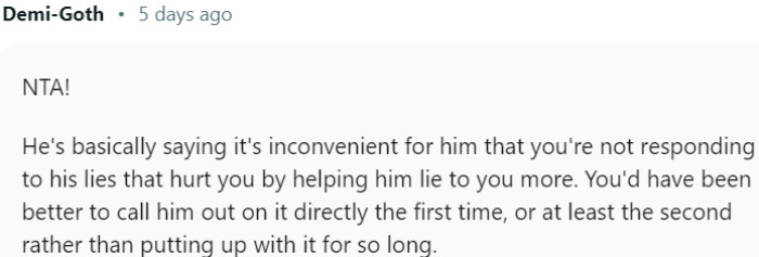 He's basically saying it's inconvenient for him that you're not responding to his lies