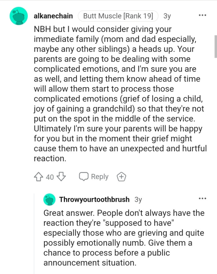 OP's parents will be happy for her but they may have an unexpected and hurtful reaction