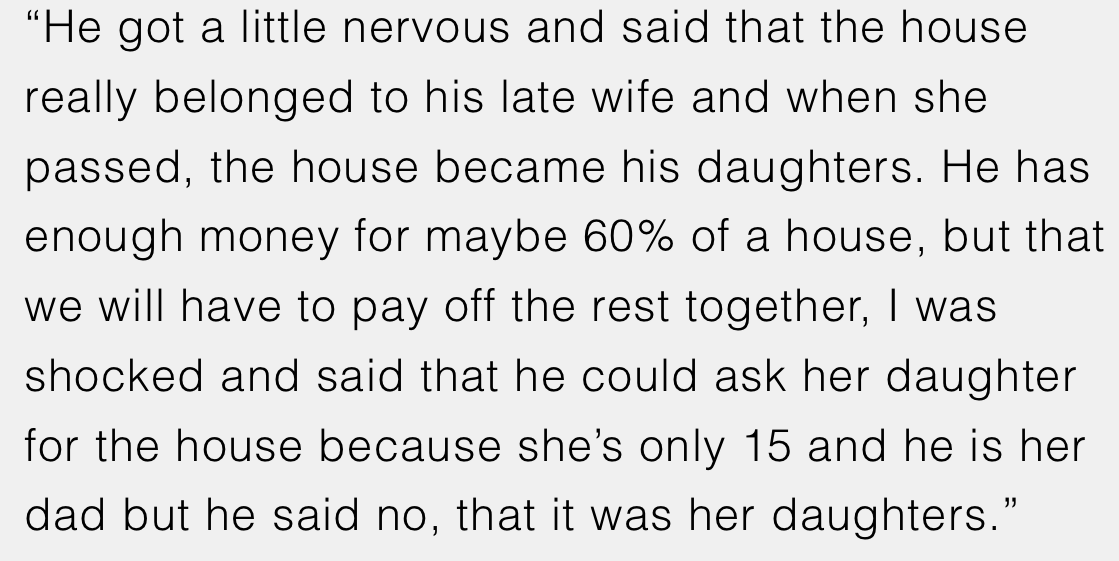 At this point, OP explained that the house initially belonged to his late wife. After she passed away, it was transferred to his daughter.