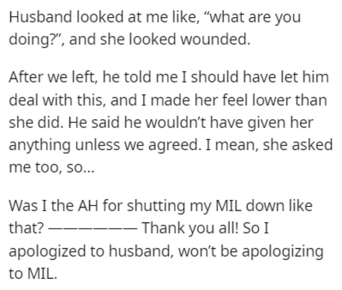 OP felt bad about the way they handled the situation, so they turned to Reddit for guidance