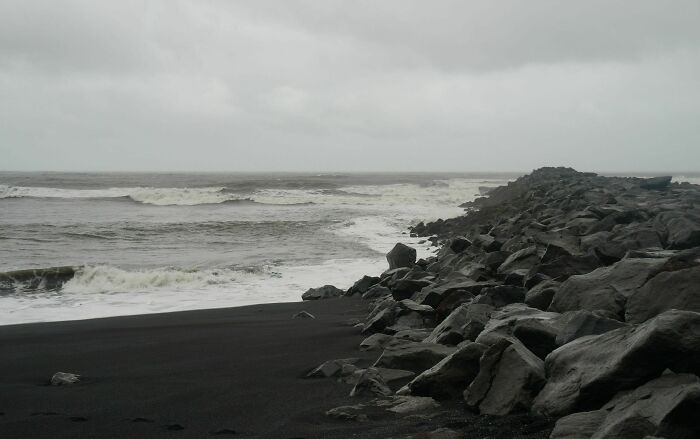 36. An Icelandic beach, a photo that's in full color but somehow appears completely grayscale.