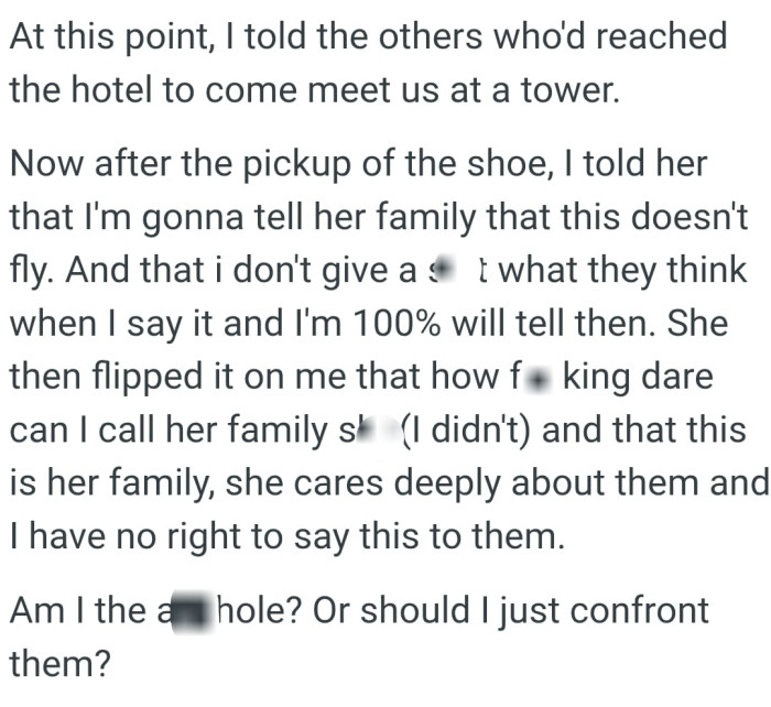 She flipped it on the OP, how dare he call her family a bad word